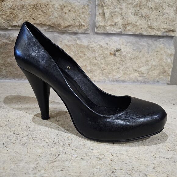 Thom Brown Women’s Size 8.5 (39) Black Leather Platform Pump Heels - Picture 1 of 10